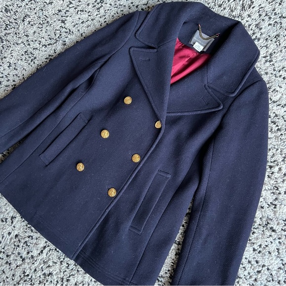 J. Crew Nello Gori Stadium Cloth Coat Navy Blue Wool Blend Peacoat Women’s 10 - Picture 2 of 14